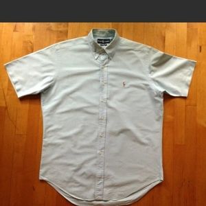 Polo Ralph Lauren Men's Medium Aqua Cotton Classic Fit Short Sleeve Button Down